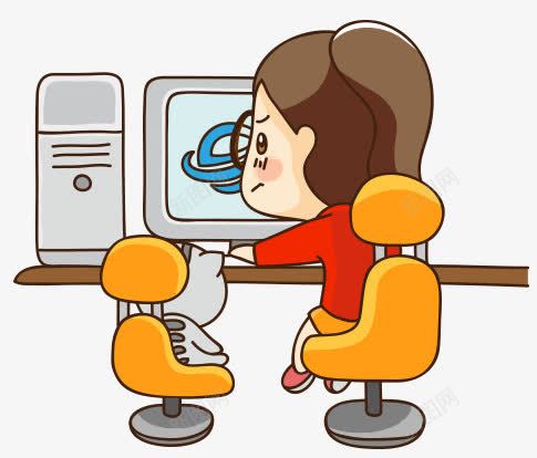 h5玩电脑png免抠素材_新图网 https://ixintu.com 人物 卡通 坐在电脑前 女人 女人电脑 机箱 猫咪 玩电脑坐姿 电脑