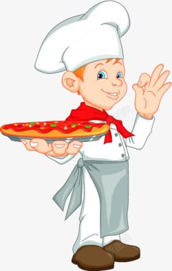 一起下厨端着披萨的小厨师高清图片