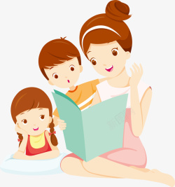 年轻男孩手绘妈妈和宝宝看书高清图片