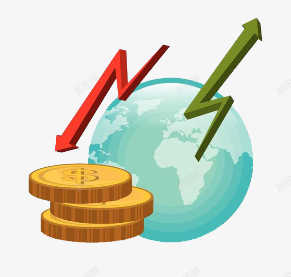 全球金钱增长降低趋势png免抠素材_新图网 https://ixintu.com 创意 卡通 商务 地球 手绘 立体 简约 金币