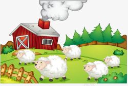 卡通农场绵羊群矢量图素材