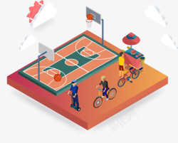 篮球png免费下载阴天小区篮球场散步锻炼25d矢量图高清图片