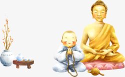 蹲着茶水的小孩佛祖高清图片