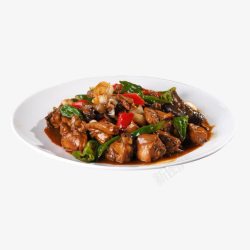 咖喱味铁锅鸡肉白色盘子铁锅炖鸡高清图片