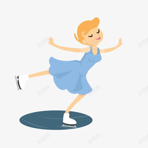 滑冰的金发女子png免抠素材_新图网 https://ixintu.com 卡通人物 女孩 手绘 滑冰 蓝色裙子