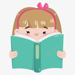 外国女孩阅读认真读书的蝴蝶结女孩矢量图高清图片
