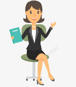 扁平化椅子卡通职业女性坐在椅子上讲课谈论高清图片