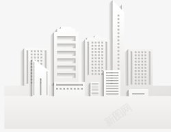创意城市剪影木钟创意白色建筑群高清图片
