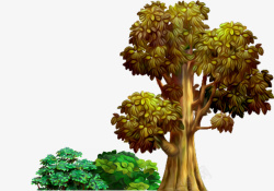 叶子灌木蕨类植物绿色卡通大树以及灌木丛高清图片