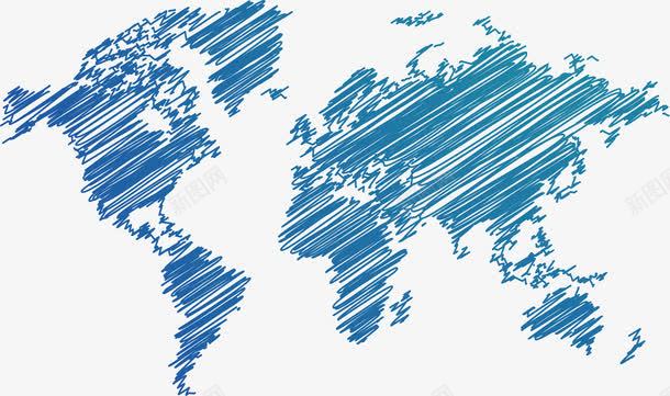 蓝色商务手绘地图png免抠素材_新图网 https://ixintu.com 世界地图 创意结构 手绘地图 蓝色地图
