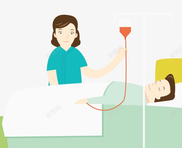 照顾生病患者psd免抠素材_新图网 https://ixintu.com 卧床休息 护士 护士漫画 挂吊针 照顾 输液