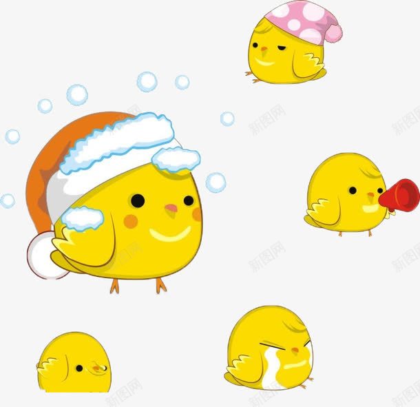 卡通一只大鸡鸡带着四只小鸡png免抠素材_新图网 https://ixintu.com 卡通 可爱 小鸡 黄色
