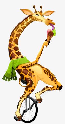 长颈鹿杂耍素材卡通动物长颈鹿杂耍吃冰淇淋高清图片