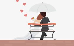 爱心雨伞卡通新郎新娘矢量图高清图片