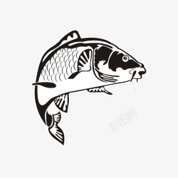 跃起的红鱼鲤鱼黑白插画图标高清图片
