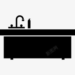 黄铜水龙头水槽厨房的水槽和水龙头的轮廓图标高清图片