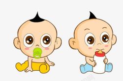 婴儿奶卡通插画两小婴儿在喝奶高清图片