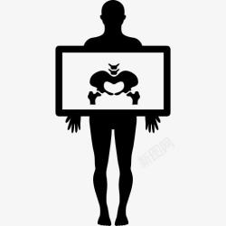 骨X片髋关节X射线图像上站立着的人手中图标高清图片