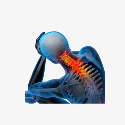 弯曲的颈椎卡通不良坐姿引起的颈椎痛高清图片