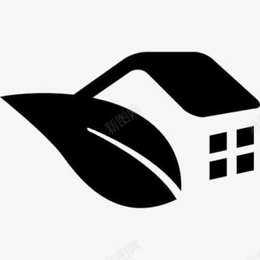 农村酒店标志的房子和叶图标图标