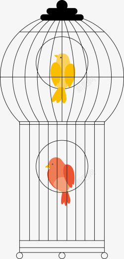 人鸟笼鸟笼和花仙鹤鸟笼矢量图高清图片