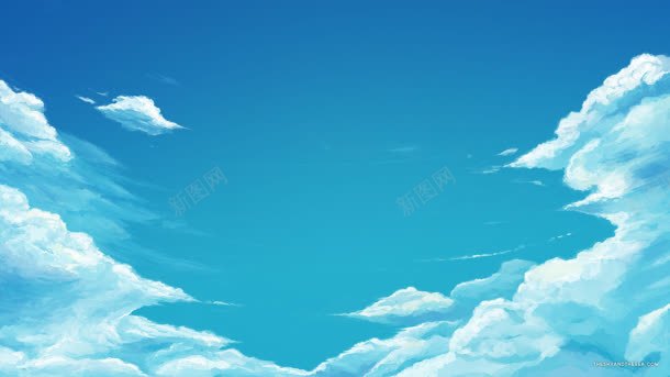 蓝天白云清新手绘背景