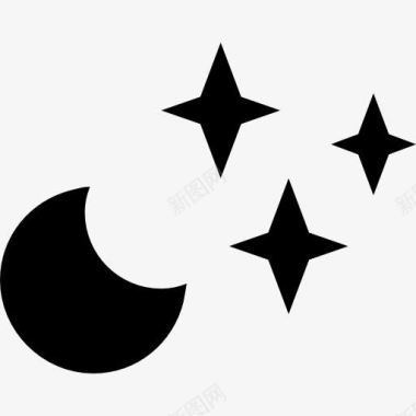 晴朗的夜晚天气符号的新月与星星图标图标