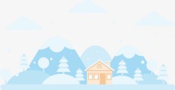 降雪树烟囱蓝色小屋素材