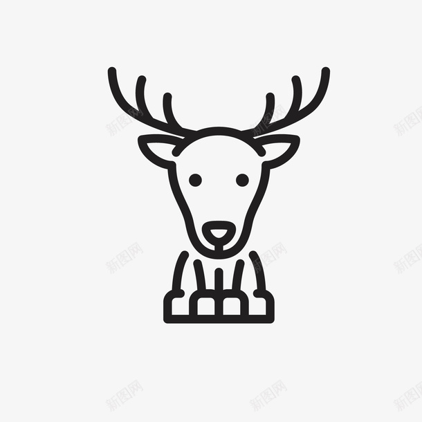 可爱麋鹿线条手绘png免抠素材_新图网 https://ixintu.com 创意 动物 卡通 可爱 手绘 线条 鹿角 麋鹿 黑色