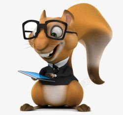 戴眼镜松鼠玩手机的3D松鼠高清图片