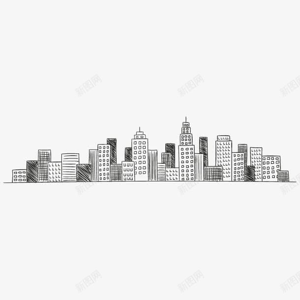 城市素描png免抠素材_新图网 https://ixintu.com 城市铅笔画 房子 素描 高楼大厦