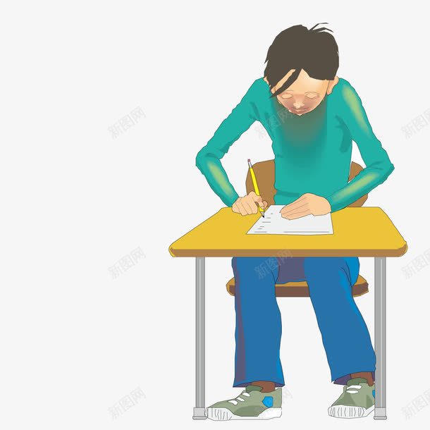 写作业的学生png免抠素材_新图网 https://ixintu.com 作业本 学生 桌椅