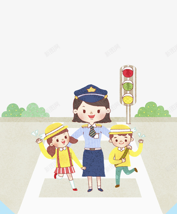 可爱交警和小孩场景图png免抠素材_新图网 https://ixintu.com 交警 卡通 可爱的 小孩 斑马线 漂亮的 红绿灯 高兴地