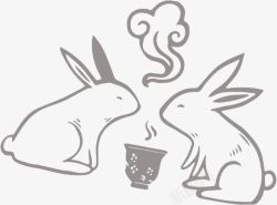 冒烟的水喝茶的手绘可爱兔子高清图片