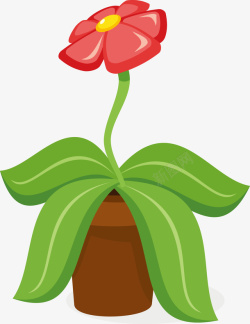 盆花花盆里的一朵红花矢量图高清图片