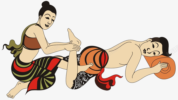 卡通泰式腿部按摩png免抠素材_新图网 https://ixintu.com 两个男人 卡通 卡通按摩 手法 按摩 泰国人 泰式 腿部按摩