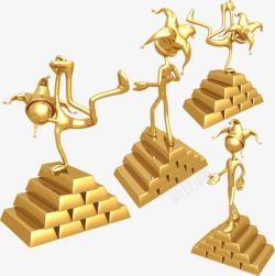 黄金立体3D小人和金块素材