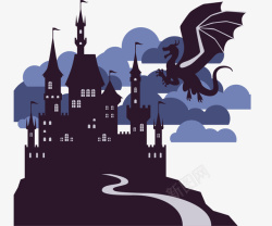 恶龙空中的恶龙和城堡矢量图高清图片
