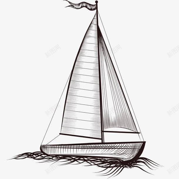 手绘帆船png免抠素材_新图网 https://ixintu.com 一艘船 交通工具 复古 大海 海上 素描风