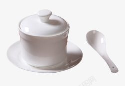 中式炖罐白色带勺子炖罐高清图片