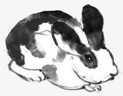 手绘水墨兔子装饰图案素材