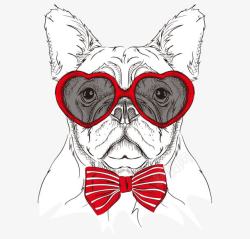 戴耳机的狗卡通手绘戴眼镜领结狗头高清图片