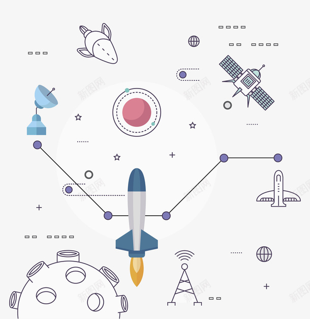 火箭的组成结构图png免抠素材_新图网 https://ixintu.com Wifi 信号 创意 多样 星球 火箭 科技 蓝色 雷达