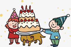 端着蛋糕的男孩可爱的小朋友在过生日高清图片