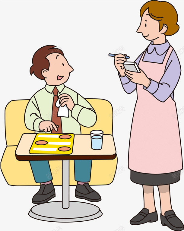 点餐的男人png免抠素材_新图网 https://ixintu.com 卡通 场景 女人 服务员 点餐 男人 餐厅