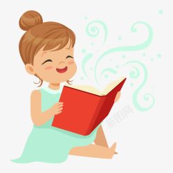 开心阅读手绘世界图书日开心看书小女高清图片