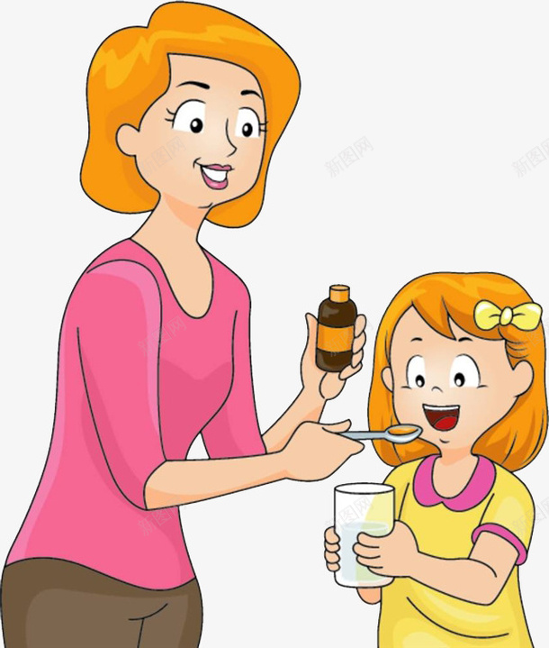 在给女儿喂药的母亲png免抠素材_新图网 https://ixintu.com 亲情 卡通手绘 喂药 小女孩 母亲 照顾 照顾孩子 陪伴