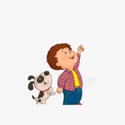 卡通的斑点狗抬头望天空的小孩和狗高清图片