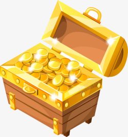 宝箱里的宝藏金币手绘游戏宝藏金币宝箱高清图片