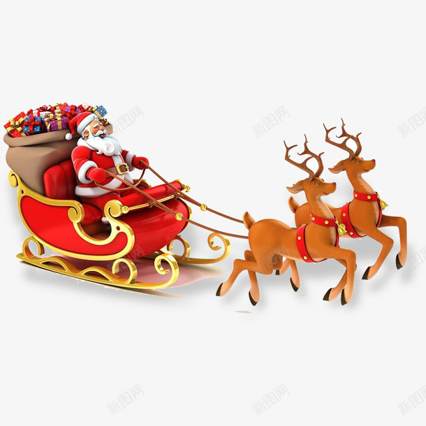 圣诞老人鹿车png免抠素材_新图网 https://ixintu.com 圣诞口袋 礼物 红色 节日气氛 送礼物 骑鹿的圣诞老人 麋鹿车
